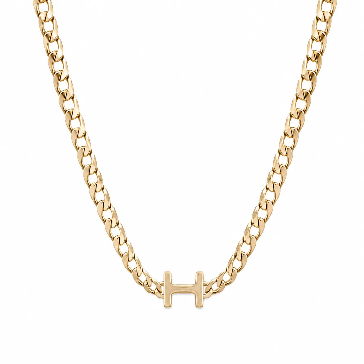H Necklace 925 Sterling Silver Chunky Chain Choker