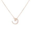 Moon And Star Necklace 925 Sterling Silver Rose Gold Plated With Cubic Zirconia