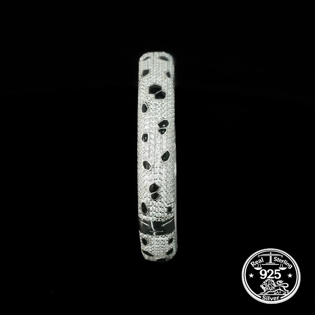 925 Sterling Silver Bangle Bracelet with Cubic Zirconia and Black Enamel