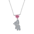 Bear Pendant Necklace 925 Sterling Silver Pink Heart
