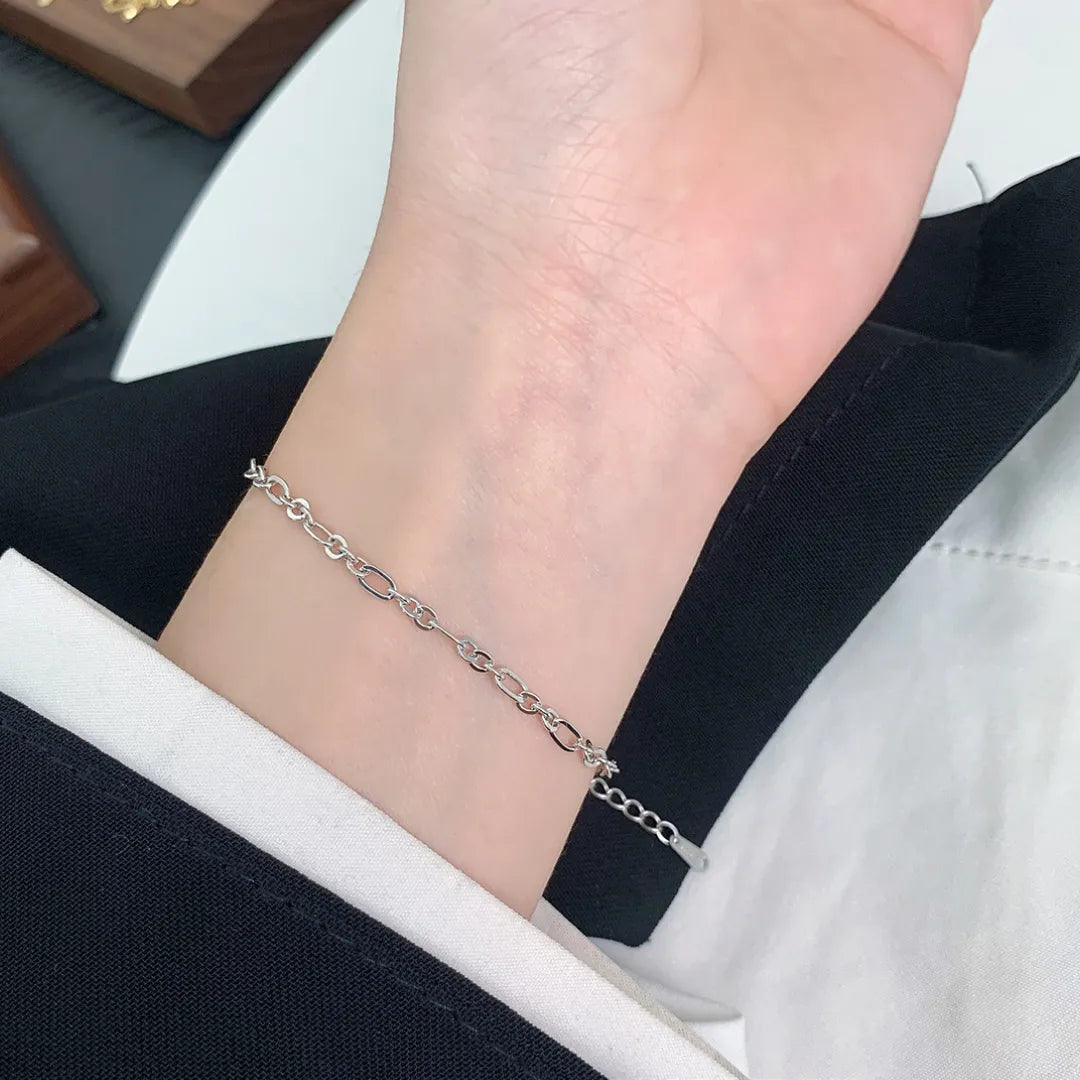 925 Sterling Silver Adjustable Figaro Chain Bracelet for Women