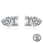 Sterling Silver Heart Stud Earrings With Rectangular Stone Detail