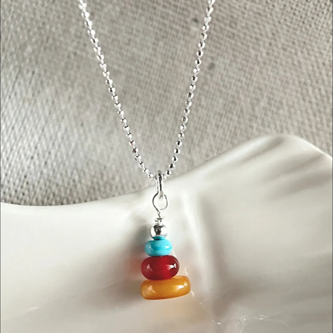 Multicolor Gemstone Necklace 925 Sterling Silver Candy Stack Pendant Secondary image