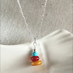 Multicolor Gemstone Necklace 925 Sterling Silver Candy Stack Pendant
