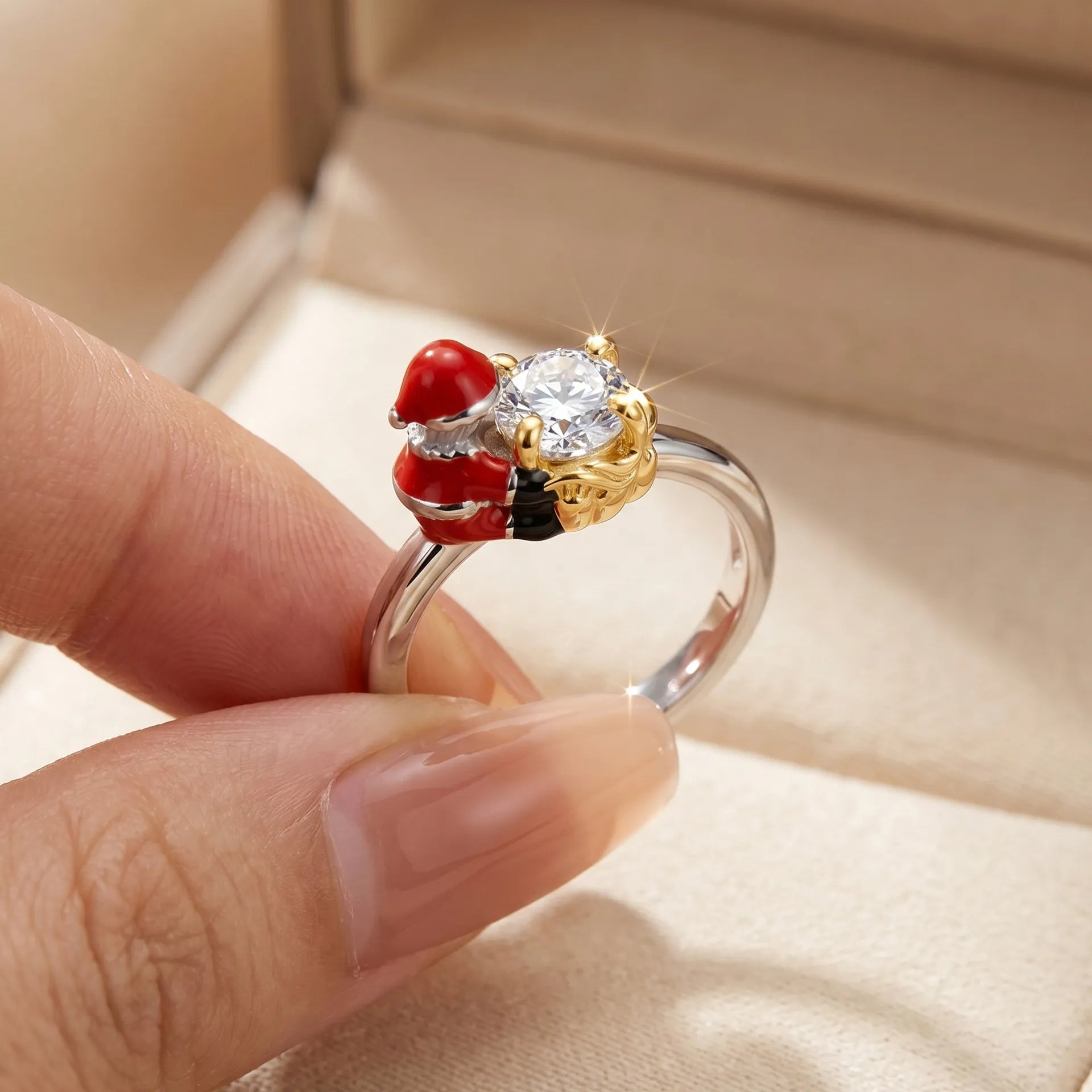 Santa Claus Ring in 925 Sterling Silver with a 1 Carat Moissanite Set in His Shopping Cart