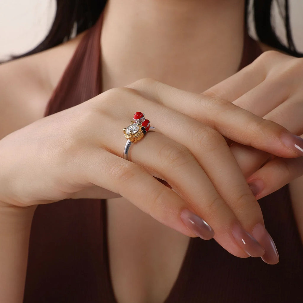 Santa Claus Ring in 925 Sterling Silver with a 1 Carat Moissanite Set in His Shopping Cart