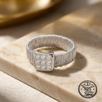 925 Sterling Silver Woven Wide Band Ring with Square Cubic Zirconia Detail