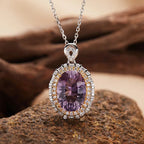 Gemstone Pendant Necklace with an Oval Ballerina Halo Inspired by Art Deco in 925 Sterling Silver