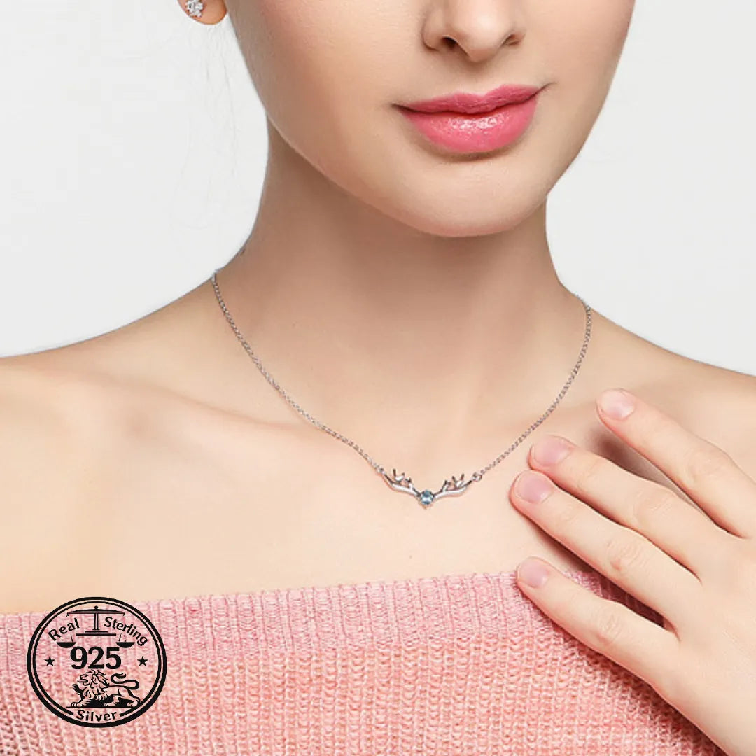 925 Sterling Silver Antler Necklace with Pear Stone
