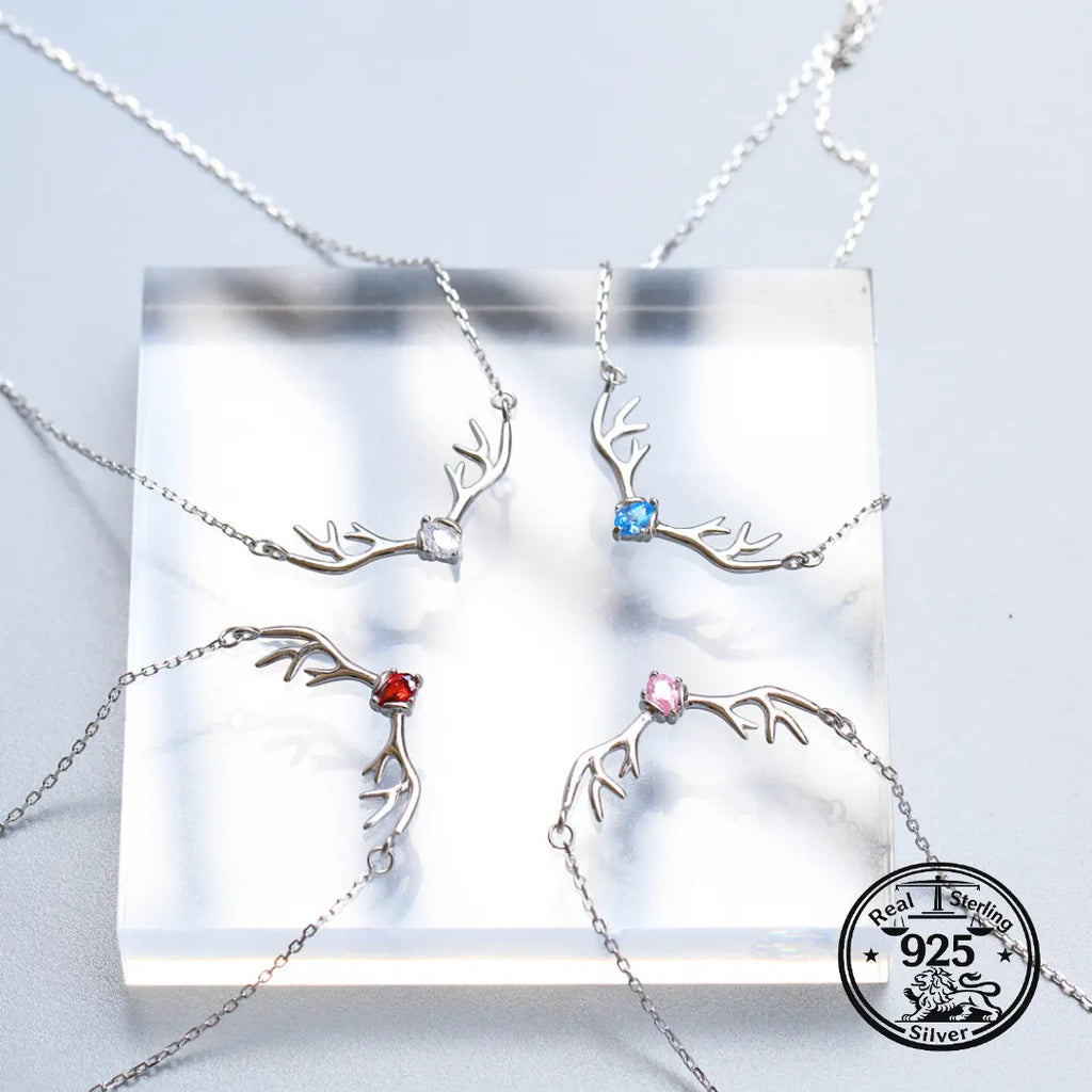 925 Sterling Silver Antler Necklace with Pear Stone