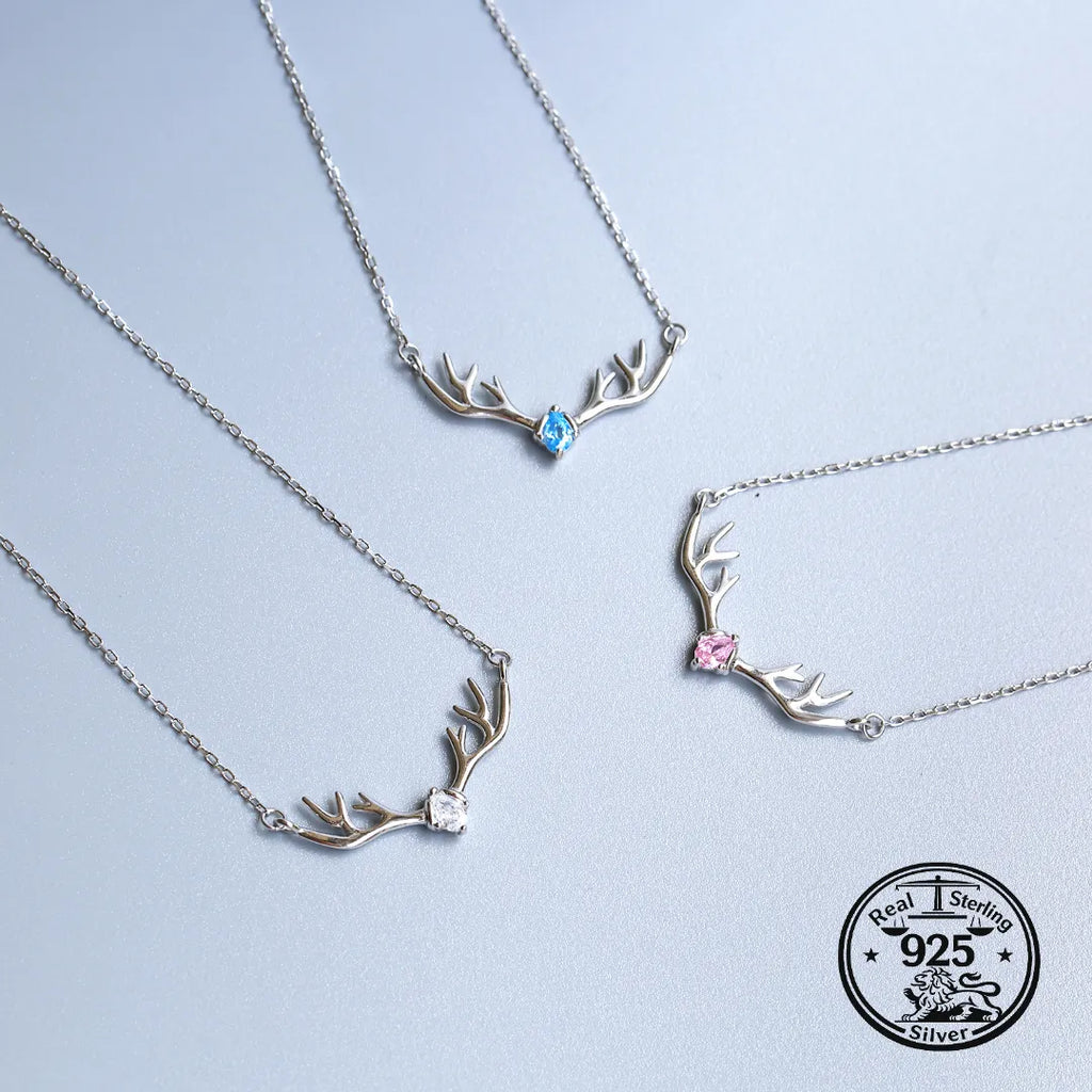 925 Sterling Silver Antler Necklace with Pear Stone