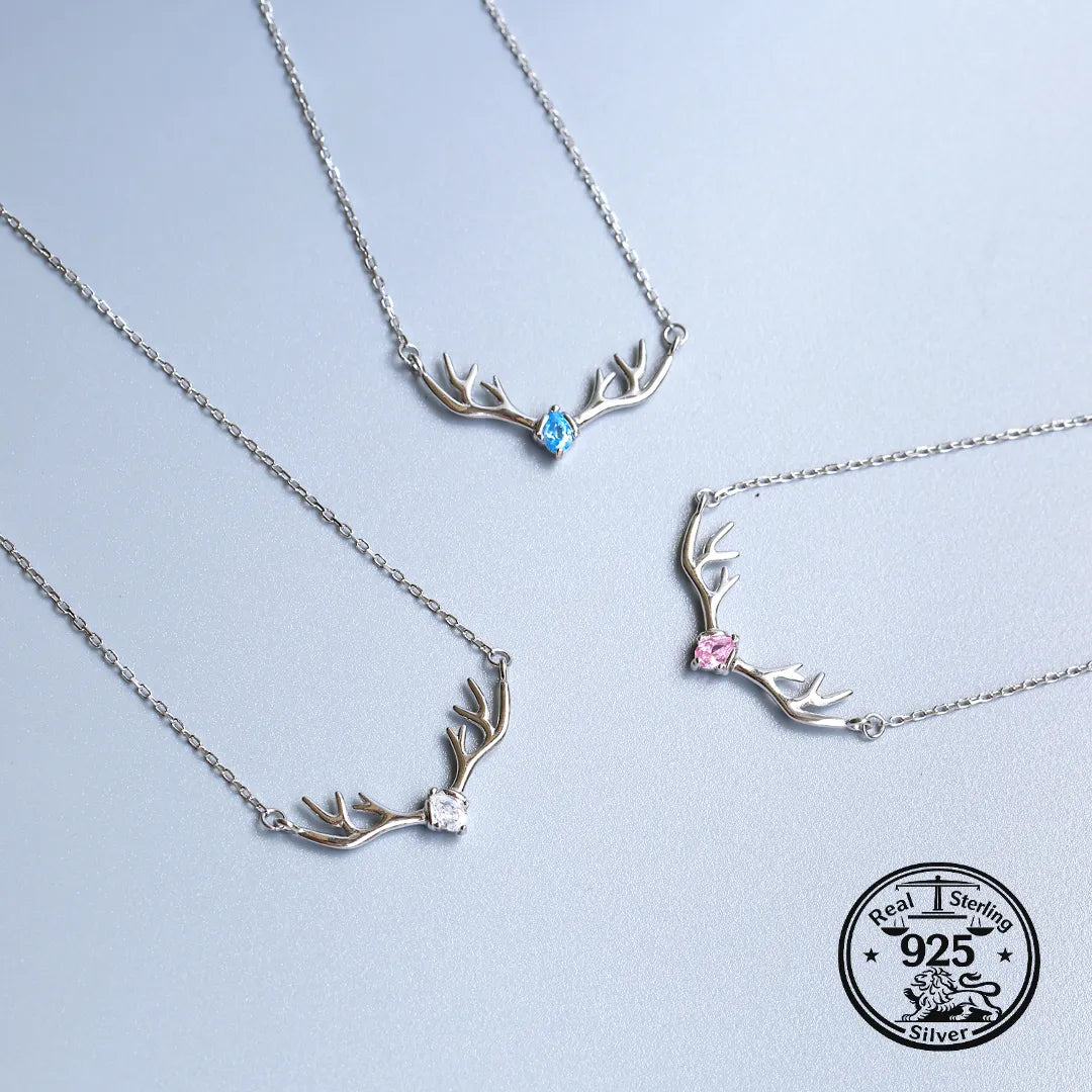925 Sterling Silver Antler Necklace with Pear Stone