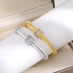 925 Sterling Silver Bangle Brushed Finish Cubic Zirconia Slider Accent