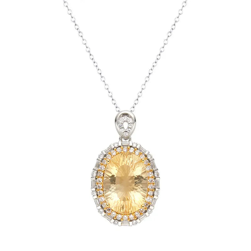 Gemstone Pendant Necklace with an Oval Ballerina Halo Inspired by Art Deco in 925 Sterling Silver