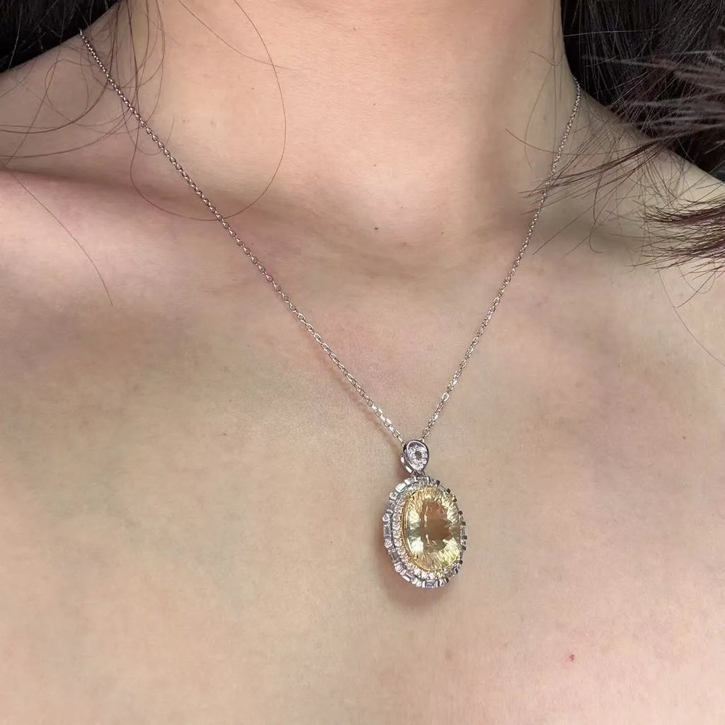 Gemstone Pendant Necklace with an Oval Ballerina Halo Inspired by Art Deco in 925 Sterling Silver