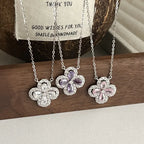 Clover Choker Necklace 925 Sterling Silver Four Pear-Shaped Cubic Zirconia Stones