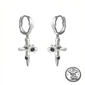 Cross Drop Earrings in 925 Sterling Silver with Textured Hoops