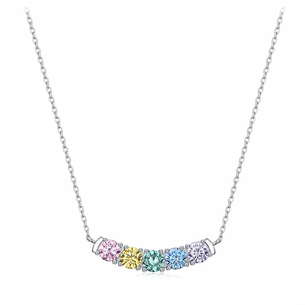 Cubic Zirconia Choker Necklace 925 Sterling Silver Colorful Five-Stone Main image