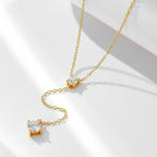 925 Sterling Silver Lariat Necklace with Cubic Zirconia Double Drop