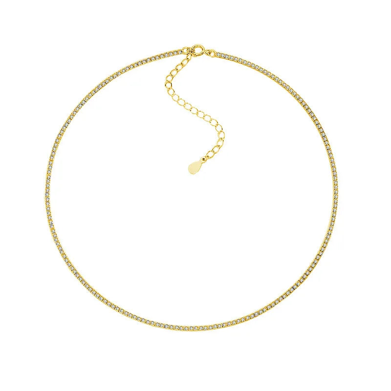 Cubic Zirconia Tennis Necklace 925 Sterling Silver Short Adjustable Chain
