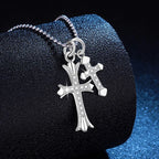 Double Cross Necklace in 925 Sterling Silver with Large and Small Moissanite Cross Pendants