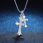 Double Cross Necklace in 925 Sterling Silver with Large and Small Moissanite Cross Pendants