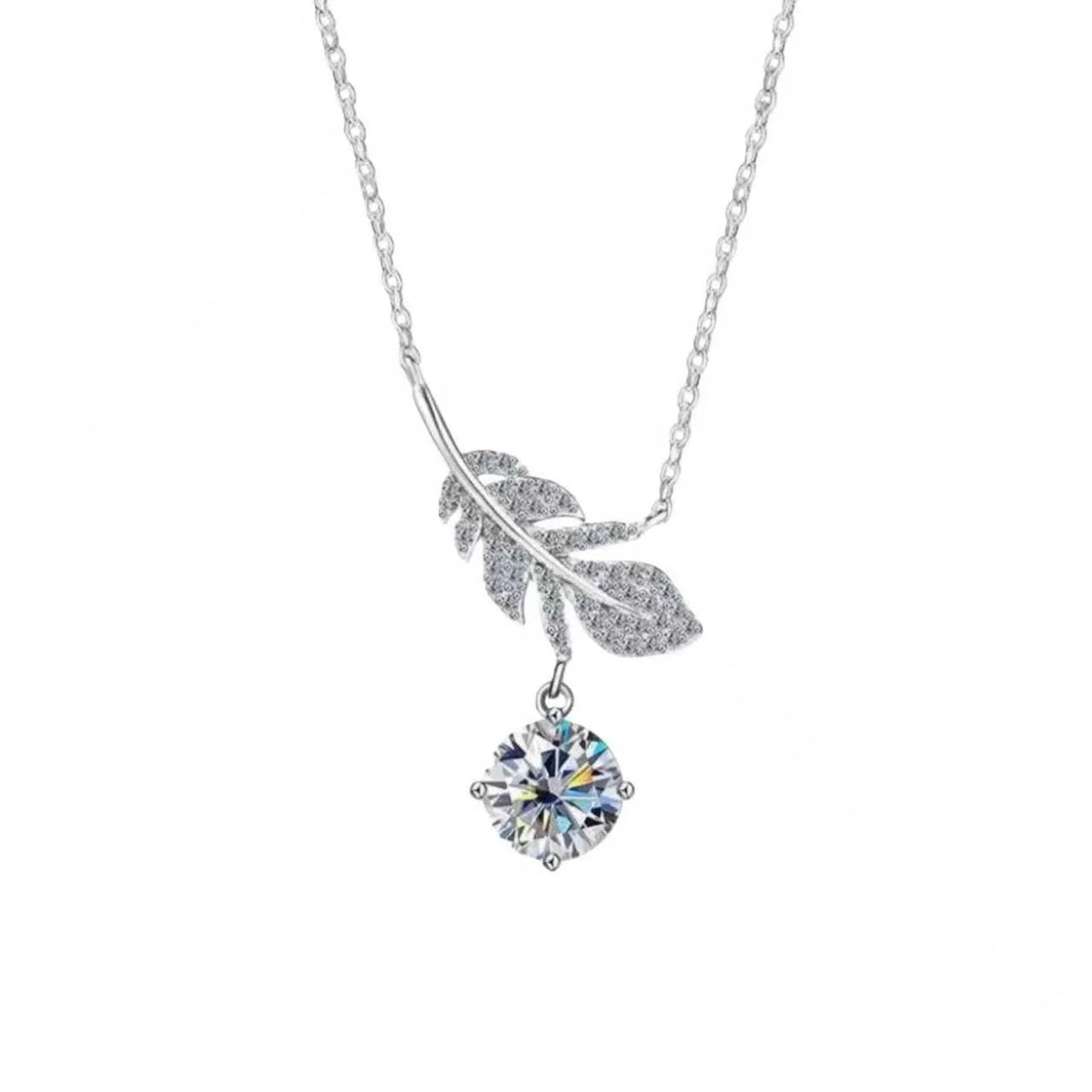 Feather Necklace Falling Light in 925 Sterling Silver with Round Cubic Zirconia Drop Main image