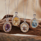 Gemstone Pendant Necklace with an Oval Ballerina Halo Inspired by Art Deco in 925 Sterling Silver