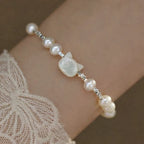 Freshwater Pearl Bracelet 925 Sterling Silver Mother of Pearl Cat Bracelet for Women
