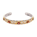 Garnet Cuff Bracelet 925 Sterling Silver Vintage Gold Pattern