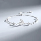 Ginkgo Leaf Bracelet in 925 Sterling Silver with Two Cubic Zirconia Accents and Five Silver Beads