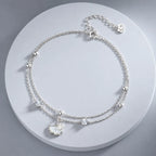 Ginkgo Leaf Bracelet in 925 Sterling Silver with Two Cubic Zirconia Accents and Five Silver Beads