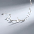 Ginkgo Leaf Bracelet in 925 Sterling Silver with Two Cubic Zirconia Accents and Five Silver Beads