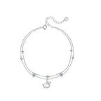 Ginkgo Leaf Bracelet in 925 Sterling Silver with Two Cubic Zirconia Accents and Five Silver Beads