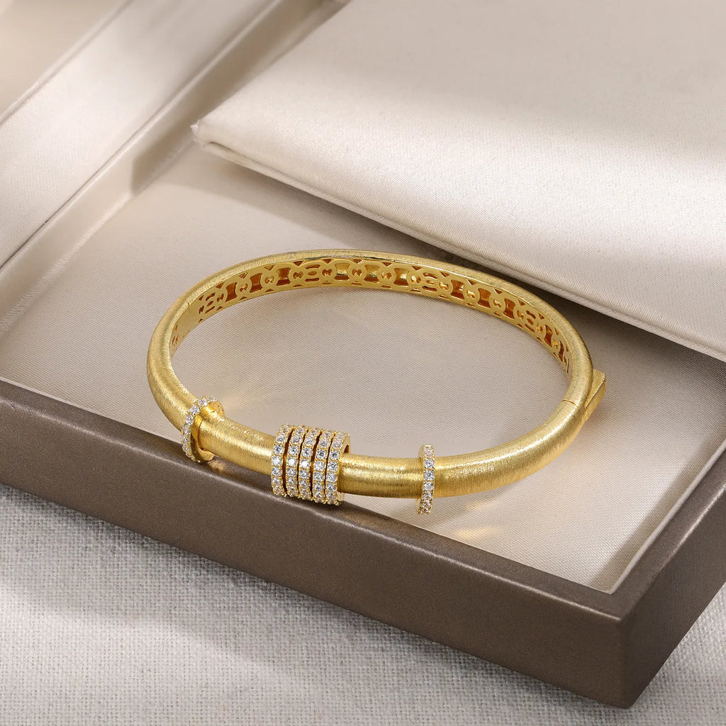 925 Sterling Silver Bangle Brushed Finish Cubic Zirconia Slider Accent