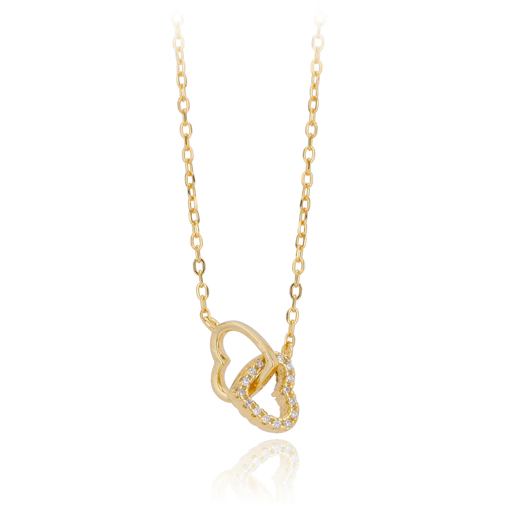 Double Heart Necklace 925 Sterling Silver Interlocking Heart Charm with Cubic Zirconia