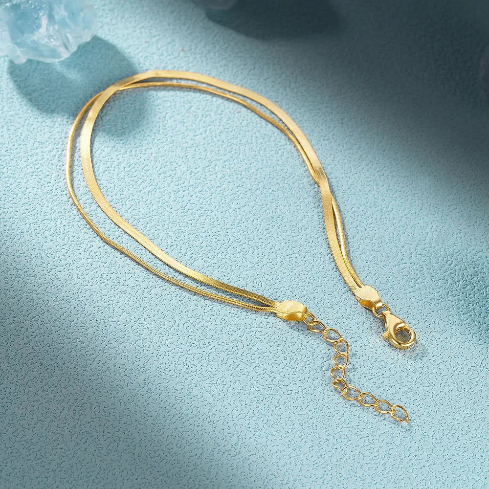 Double Snake Chain Bracelet in 925 Sterling Silver with a Polished Finish