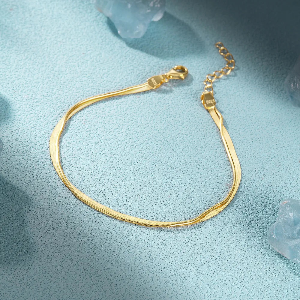 Double Snake Chain Bracelet in 925 Sterling Silver with a Polished Finish