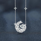Heart and Star Necklace with Heart Cut Moissanite and a Celestial Motif in 925 Sterling Silver