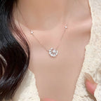 Heart and Star Necklace with Heart Cut Moissanite and a Celestial Motif in 925 Sterling Silver