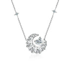 Heart and Star Necklace with Heart Cut Moissanite and a Celestial Motif in 925 Sterling Silver