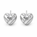 Heart Stud Earrings 925 Sterling Silver Baseball Stitch Design