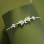 Jasmine Flower Bracelet in 925 Sterling Silver with a Branch Centerpiece and Two Cubic Zirconia Stones