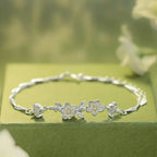 Jasmine Flower Bracelet in 925 Sterling Silver with a Branch Centerpiece and Two Cubic Zirconia Stones