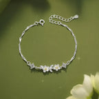 Jasmine Flower Bracelet in 925 Sterling Silver with a Branch Centerpiece and Two Cubic Zirconia Stones