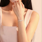 Jasmine Flower Bracelet in 925 Sterling Silver with a Branch Centerpiece and Two Cubic Zirconia Stones