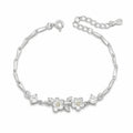 Jasmine Flower Bracelet in 925 Sterling Silver with a Branch Centerpiece and Two Cubic Zirconia Stones