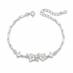 Jasmine Flower Bracelet in 925 Sterling Silver with a Branch Centerpiece and Two Cubic Zirconia Stones