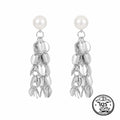 Leaf Dangle Earrings in 925 Sterling Silver Pearl Tassel Style