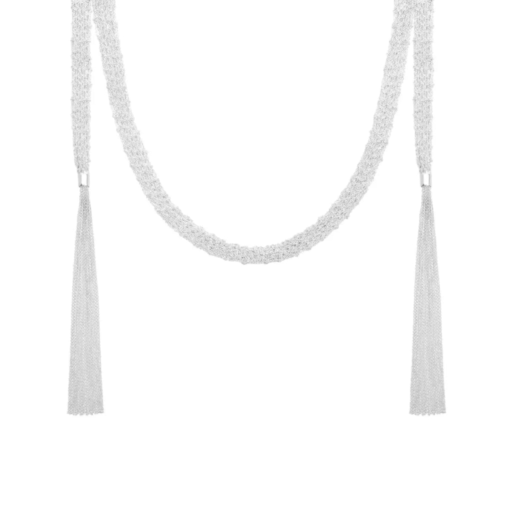 Long Tassel Necklace in 925 Sterling Silver Multi Strand Chain with Italian Inspiration